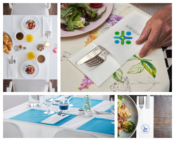 Wide range of Duniletto® napkin pockets on restaurant tables
