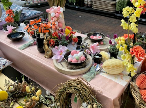 Easter table setting with napkins and table covers