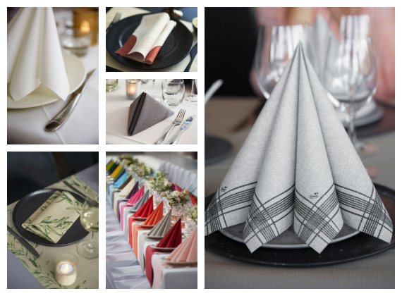 Collage of wide range of linen feel napkins – colour & designs
