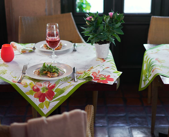 Weatherproof colourful table cover